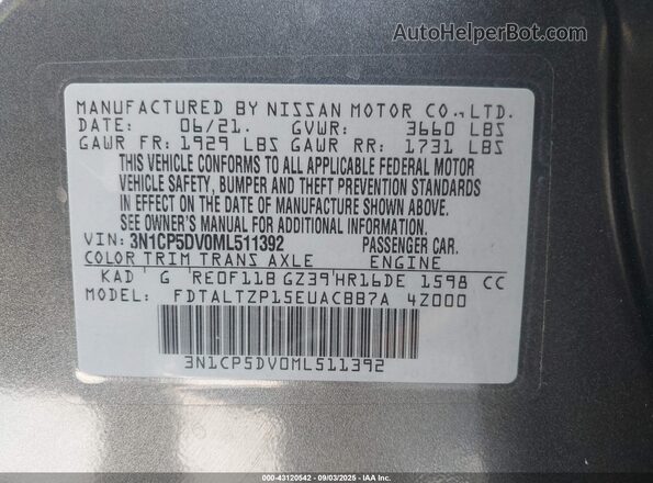 3N1CP5DV0ML511392 2021 NISSAN KICKS Gray Engine compartment view