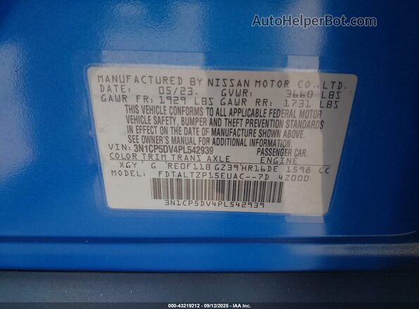 3N1CP5DV4PL542939 2023 NISSAN KICKS Blue Engine compartment view