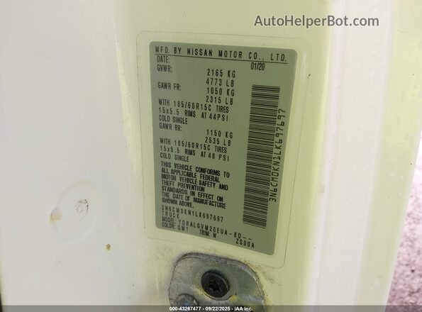 3N6CM0KN1LK697697 2020 NISSAN NV200 White Շարժիչի բաժամունքի տեսք