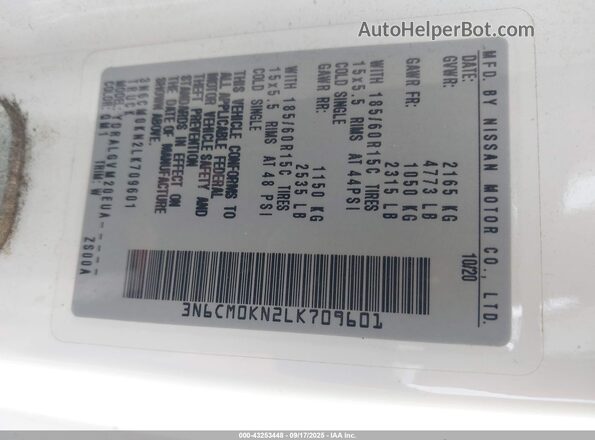 3N6CM0KN2LK709601 2020 NISSAN NV200  CARGO Белый Вид подкапотного пространства