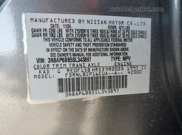 3N8AP6BB5SL343897 2025 NISSAN KICKS Gray 