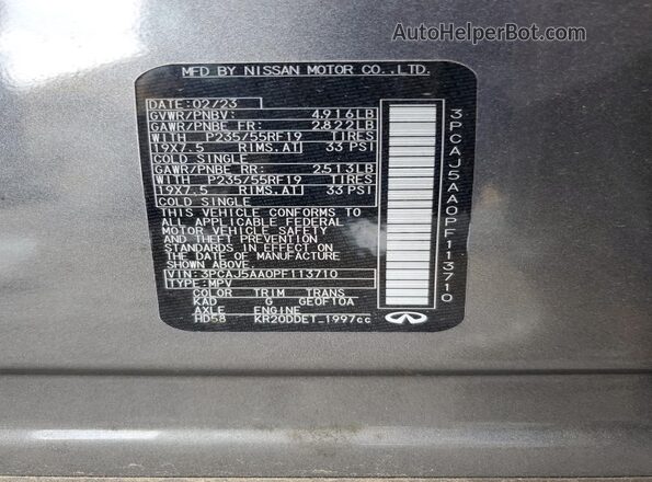 3PCAJ5AA0PF113710 2023 INFINITI QX50 Gray 