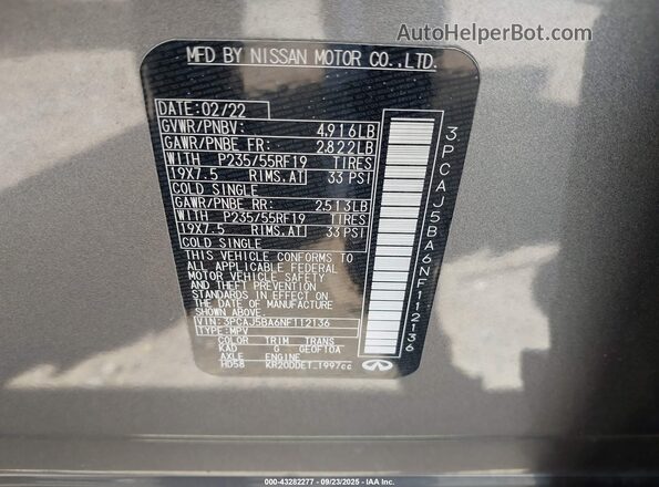 3PCAJ5BA6NF112136 2022 INFINITI QX50 Silver Engine compartment view