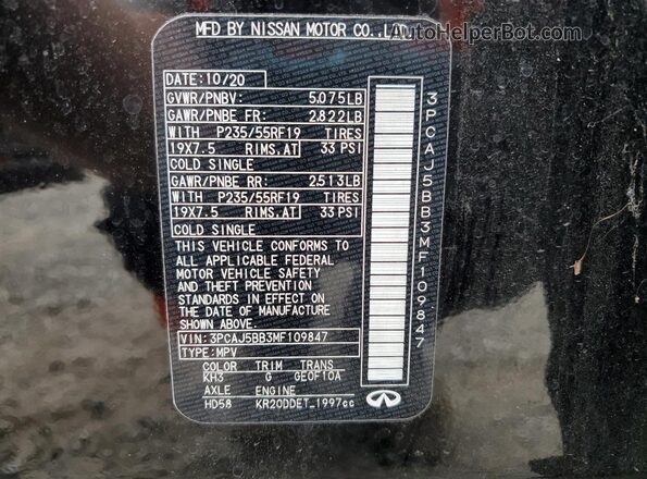 3PCAJ5BB3MF109847 2021 INFINITI QX50 Black 