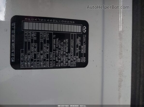 3PCAJ5CA5MF105529 2021 INFINITI QX50 White Widok komory silnika
