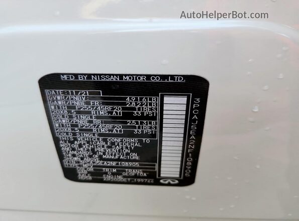 3PCAJ5EA2NF108905 2022 INFINITI QX50 White Սալոնի 360 աստիճան տեսք