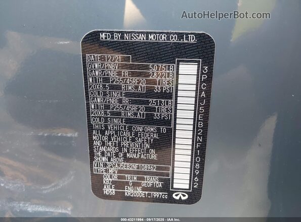 3PCAJ5EB2NF108962 2022 INFINITI QX50 Light Blue Engine compartment view