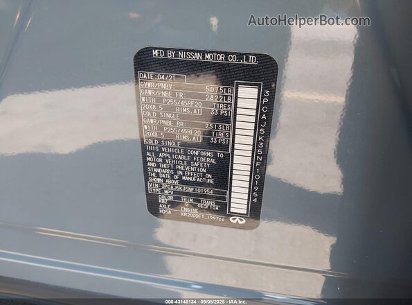 3PCAJ5K35NF101954 2022 INFINITI QX55 Синий Вид подкапотного пространства