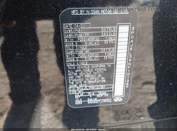 3PCAJ5L39NF101387 2022 INFINITI QX55 Black Vista del compartimento del motor