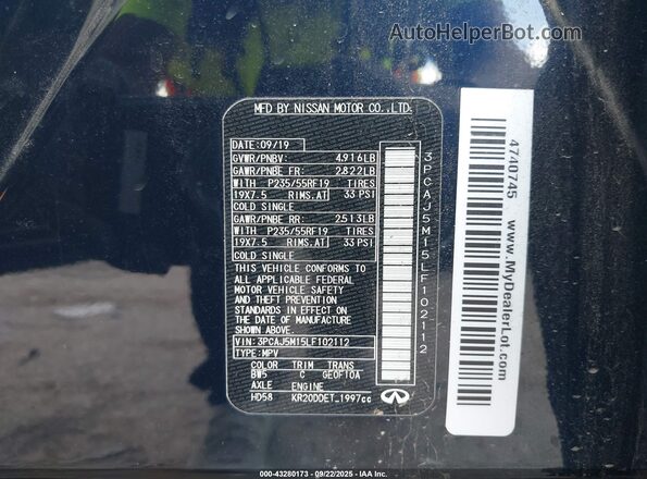 3PCAJ5M15LF102112 2020 INFINITI QX50 Blue ძრავის განყოფილების ხედი