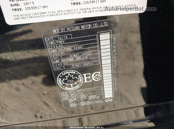 3PCAJ5M37LF107412 2020 INFINITI QX50 Black Вид підкапотного простору