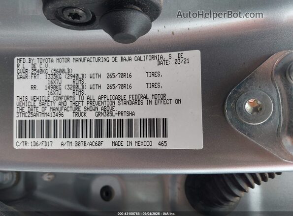 3TMCZ5AN7MM413496 2021 TOYOTA TACOMA Silver Widok komory silnika