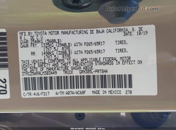 3TMCZ5AN9LM303449 2020 TOYOTA TACOMA Коричневый Вид подкапотного пространства