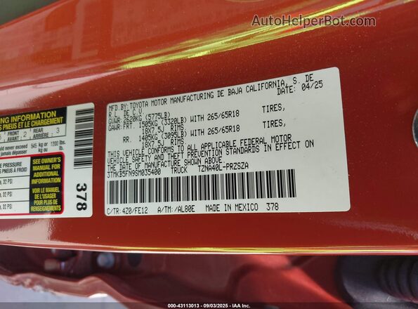 3TMKB5FN9SM035400 2025 TOYOTA TACOMA Orange Вид підкапотного простору