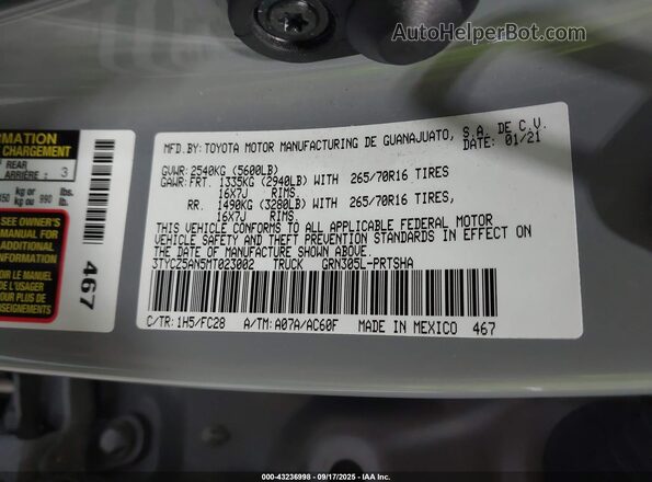 3TYCZ5AN5MT023002 2021 TOYOTA TACOMA Gray ძრავის განყოფილების ხედი