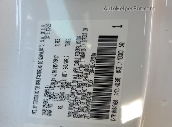 3TYJDAHNXST024390 2025 TOYOTA TACOMA Белый 