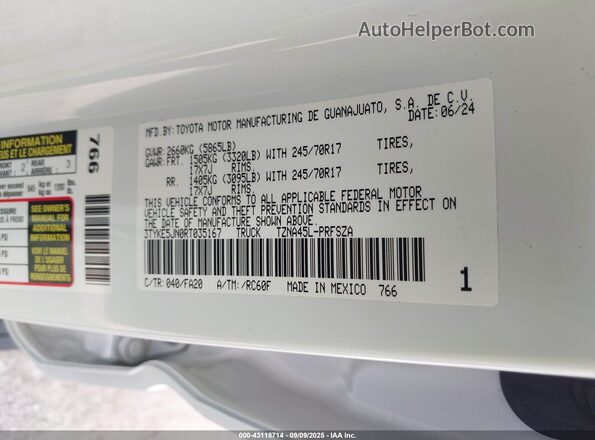 3TYKE5JN0RT035167 2024 TOYOTA TACOMA White 