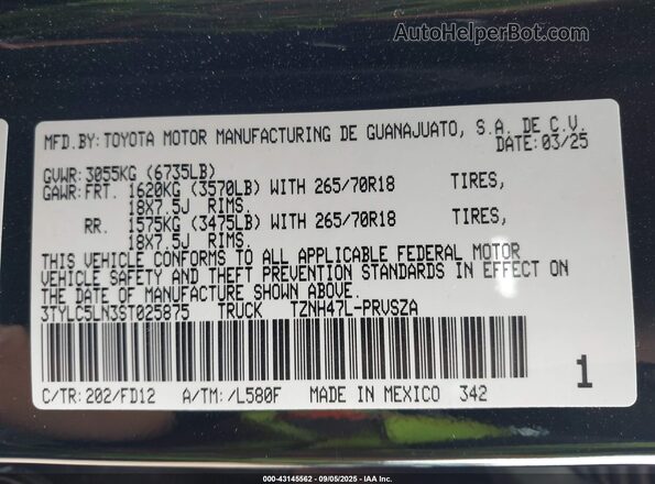 3TYLC5LN3ST025875 2025 TOYOTA TACOMA HYBRID Black Widok komory silnika
