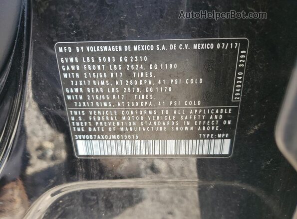 3VV0B7AX0JM019615 2018 VOLKSWAGEN TIGUAN Black 