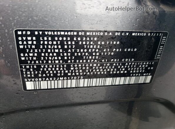 3VV0B7AX2JM017073 2018 VOLKSWAGEN TIGUAN Charcoal 
