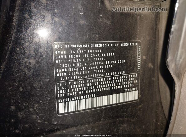3VV1B7AX4JM121682 2018 VOLKSWAGEN TIGUAN Black 