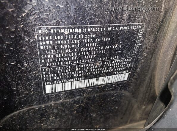 3VV1B7AX9LM083899 2020 VOLKSWAGEN TIGUAN Black ძრავის განყოფილების ხედი