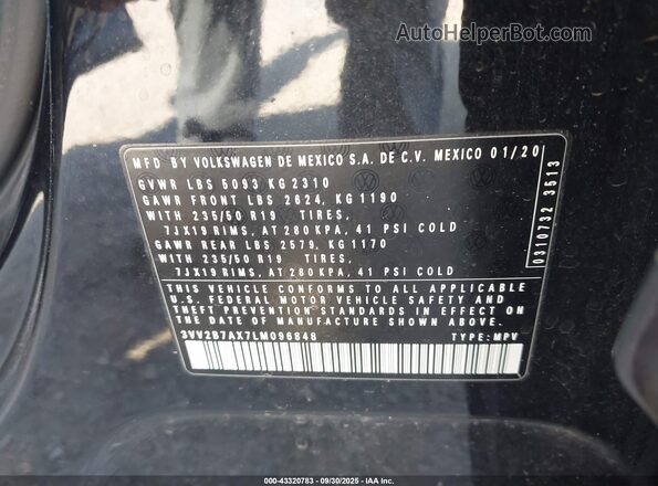 3VV2B7AX7LM096848 2020 VOLKSWAGEN TIGUAN Black Vista del compartimento del motor