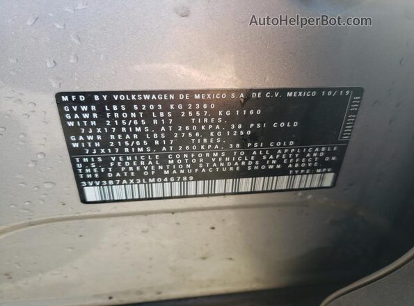 3VV3B7AX3LM046789 2020 VOLKSWAGEN TIGUAN Silver Вид наклейки з VIN-кодом