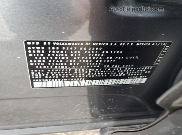 3VV3B7AX8JM103579 2018 VOLKSWAGEN TIGUAN Gray 