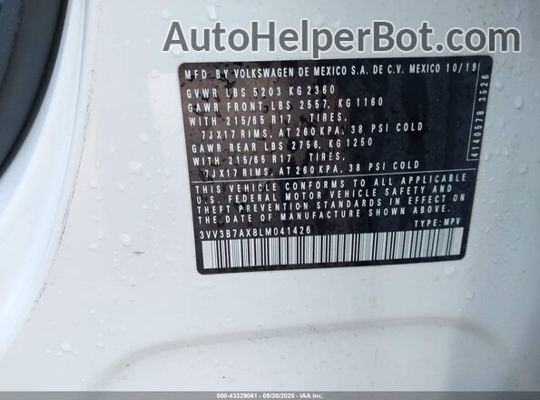 3VV3B7AX8LM041426 2020 VOLKSWAGEN TIGUAN White Widok komory silnika
