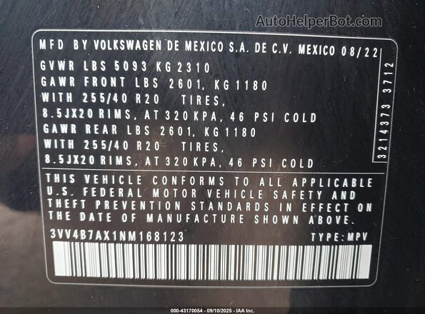 3VV4B7AX1NM168123 2022 VOLKSWAGEN TIGUAN Black Շարժիչի բաժամունքի տեսք