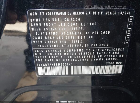 3VVAB7AX8RM222641 2024 VOLKSWAGEN TIGUAN Black Вид підкапотного простору