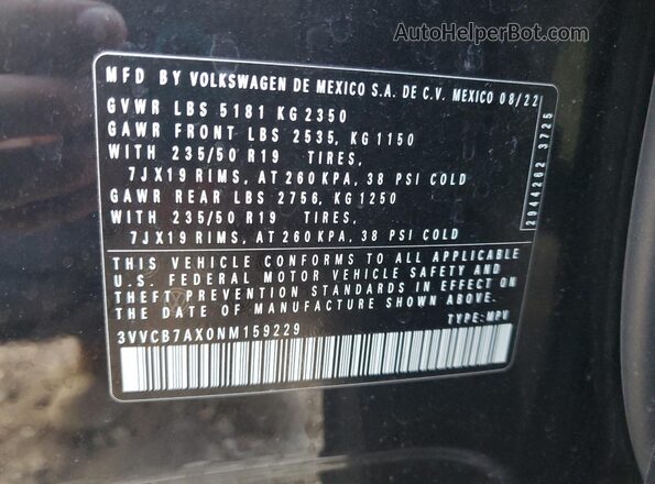 3VVCB7AX0NM159229 2022 VOLKSWAGEN TIGUAN Black Widok wnętrza 360 stopni