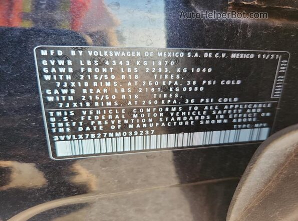 3VVLX7B27NM039237 2022 VOLKSWAGEN TAOS Black Widok komory silnika