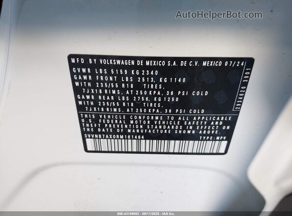 3VVNB7AX0RM161464 2024 VOLKSWAGEN TIGUAN White Vista del compartimento del motor