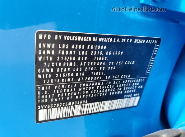3VVSC7B22SM039603 2025 VOLKSWAGEN TAOS Blue 