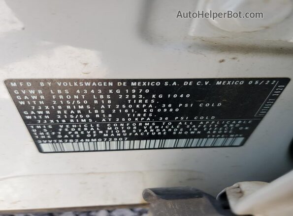 3VVTX7B24NM072907 2022 VOLKSWAGEN TAOS White Vista de la etiqueta del VIN