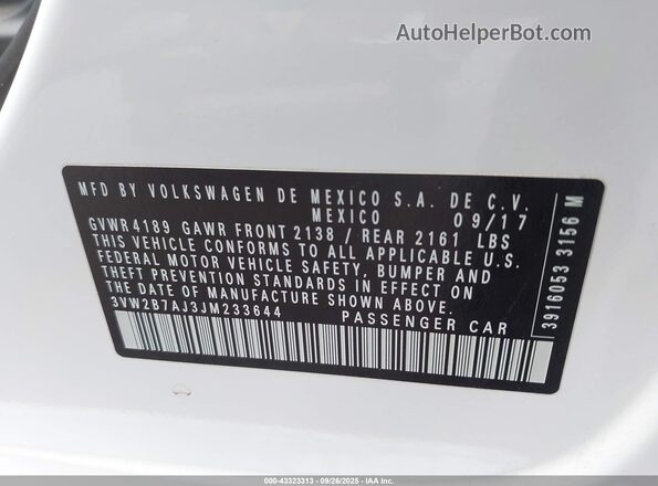 3VW2B7AJ3JM233644 2018 VOLKSWAGEN JETTA White 