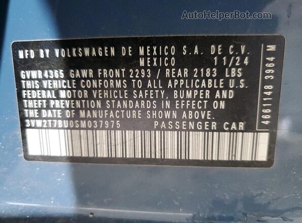 3VW2T7BU0SM037975 2025 VOLKSWAGEN JETTA Синий Вид наклейки с VIN-кодом