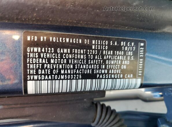 3VW5DAAT0JM503225 2018 VOLKSWAGEN BEETLE Blue 