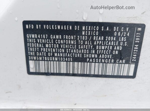 3VW5M7BUXRM103405 2024 VOLKSWAGEN JETTA Белый Вид подкапотного пространства