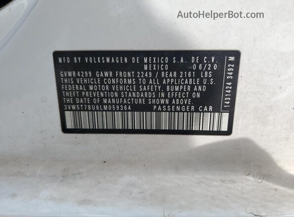 3VW5T7BU6LM059364 2020 VOLKSWAGEN JETTA White ძრავის განყოფილების ხედი