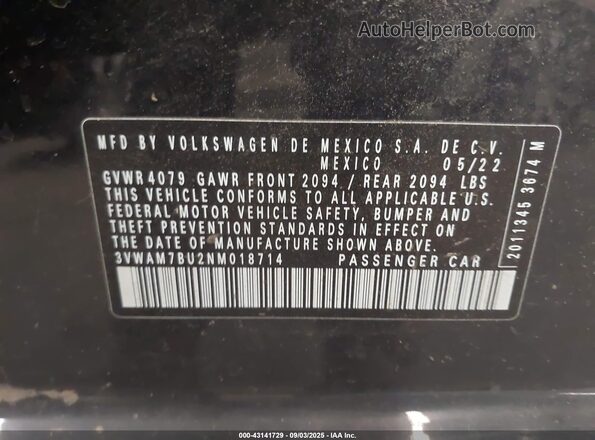 3VWAM7BU2NM018714 2022 VOLKSWAGEN JETTA Black Vista del compartimento del motor