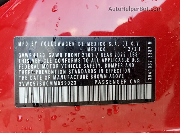 3VWC57BU0MM099023 2021 VOLKSWAGEN JETTA Red Engine compartment view