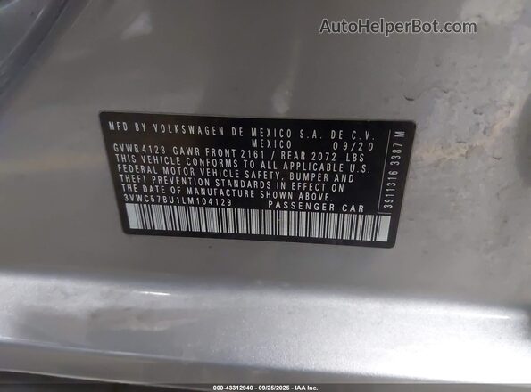 3VWC57BU1LM104129 2020 VOLKSWAGEN JETTA Silver Շարժիչի բաժամունքի տեսք