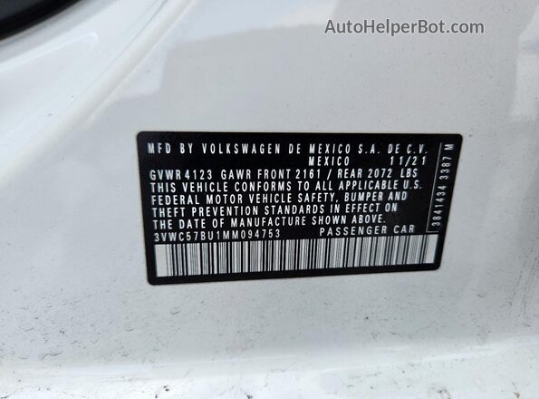 3VWC57BU1MM094753 2021 VOLKSWAGEN JETTA White Շարժիչի բաժամունքի տեսք