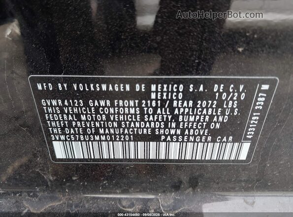 3VWC57BU3MM012201 2021 VOLKSWAGEN JETTA Черный Вид подкапотного пространства