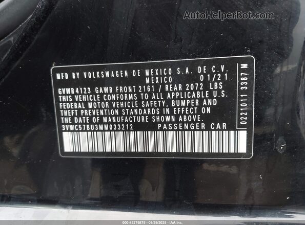 3VWC57BU3MM033212 2021 VOLKSWAGEN JETTA Black 