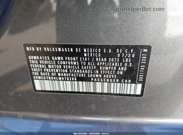 3VWC57BU4LM078268 2020 VOLKSWAGEN JETTA Gray Вид підкапотного простору