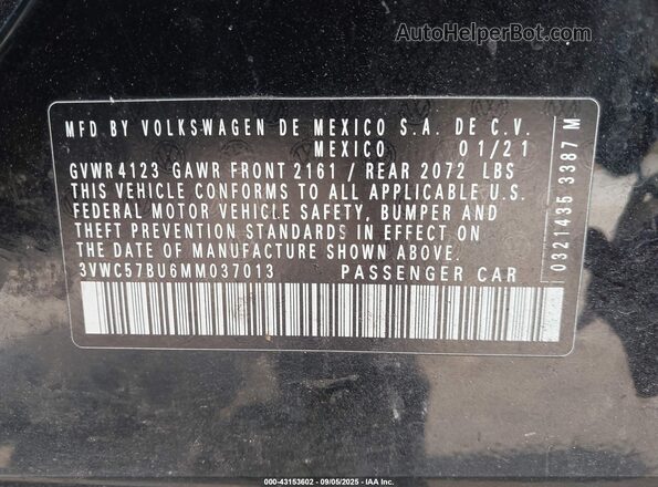 3VWC57BU6MM037013 2021 VOLKSWAGEN JETTA Черный Вид подкапотного пространства